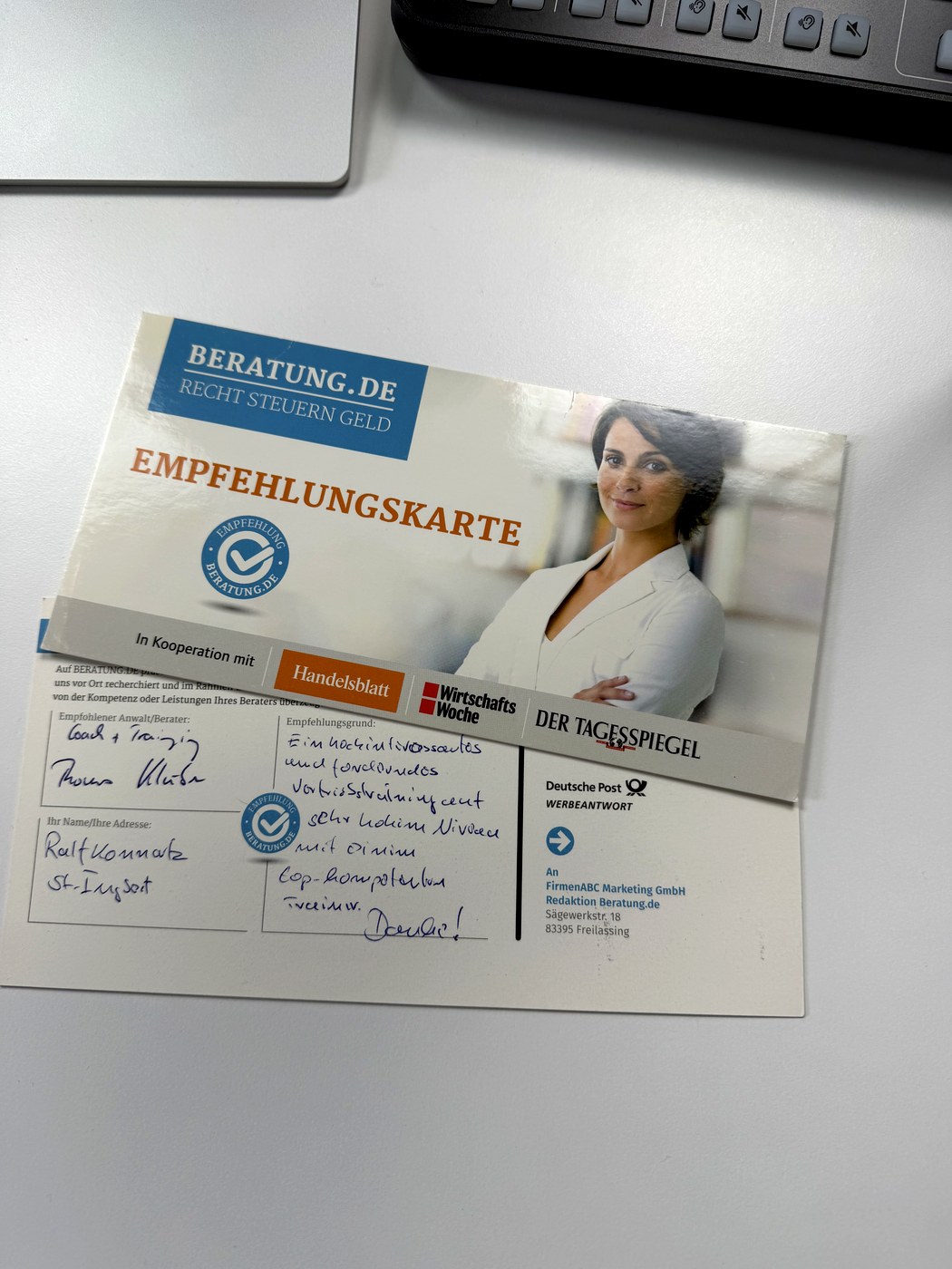 Handschriftliche Dankeskarte