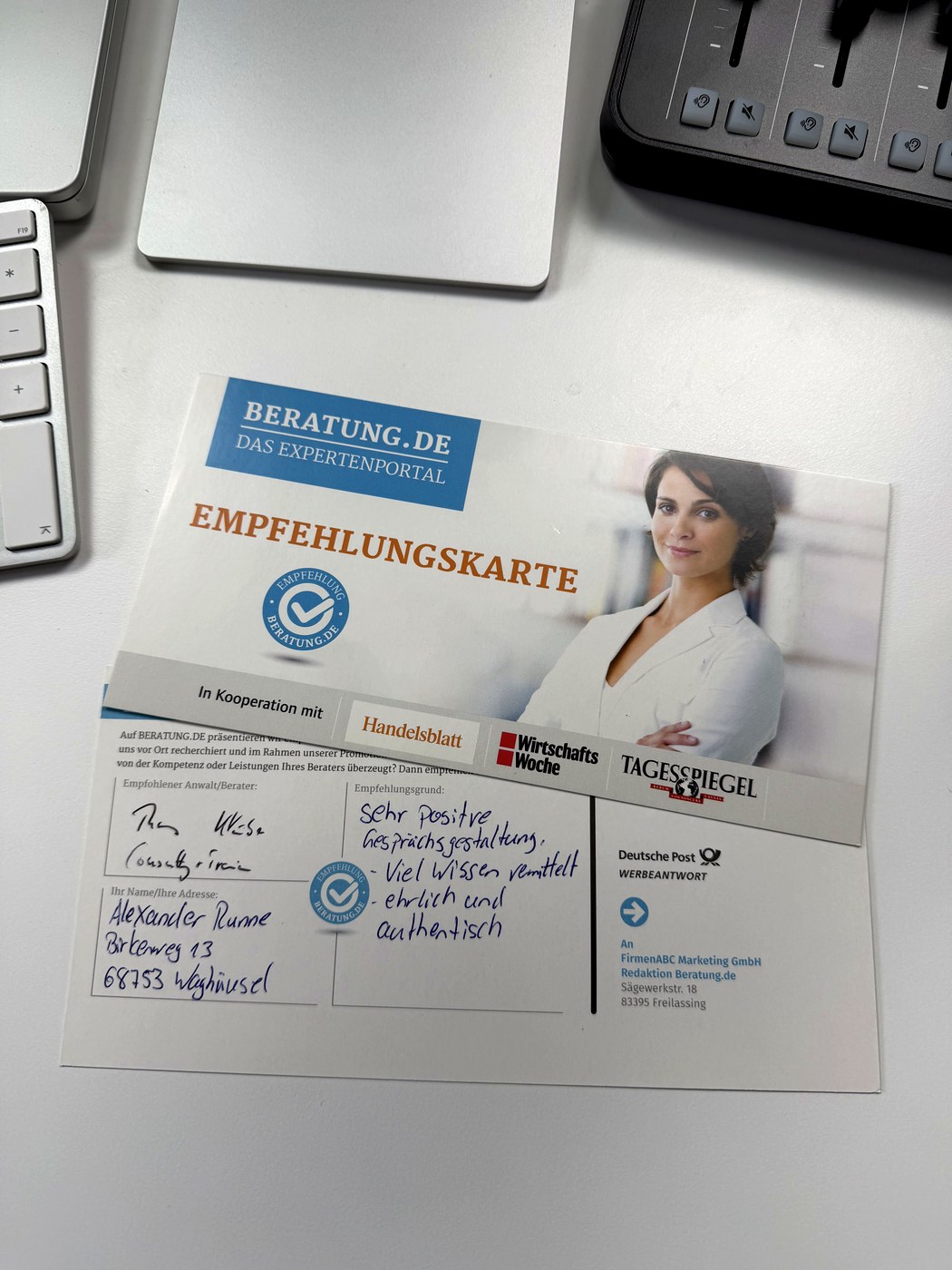 Handschriftliche Dankeskarte