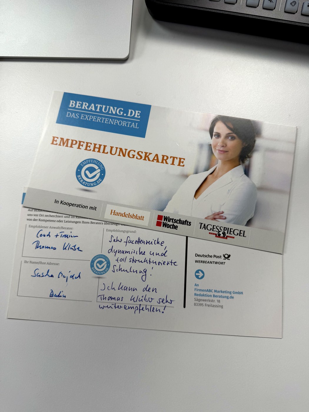 Handschriftliche Dankeskarte