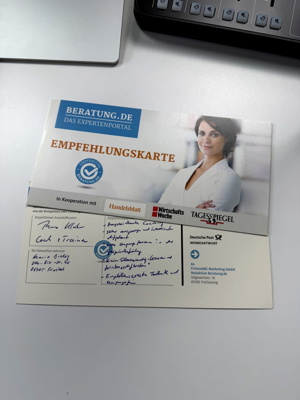 Handschriftliche Dankeskarte